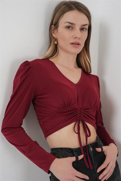 936 Sandy Crop Bluz - Bordo