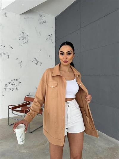 ARKASI NAKIŞLI GÖMLEK - Kahverengi