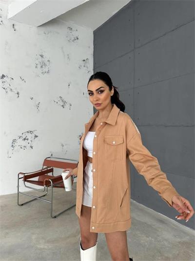 ARKASI NAKIŞLI GÖMLEK - Kahverengi