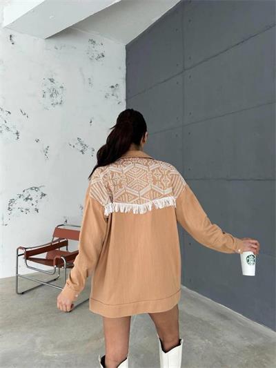 ARKASI NAKIŞLI GÖMLEK - Kahverengi