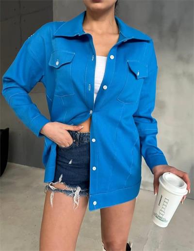 ARKASI NAKIŞLI GÖMLEK - Mavi