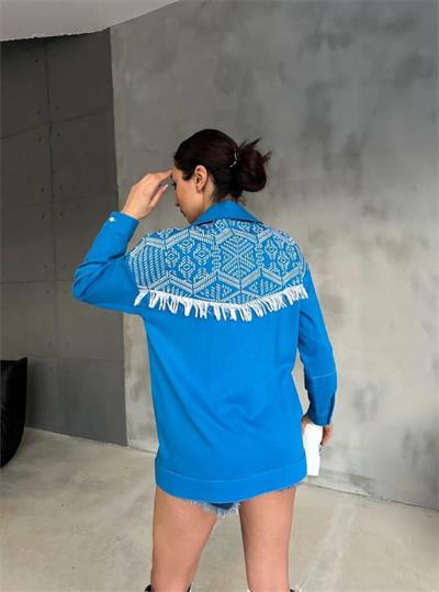 ARKASI NAKIŞLI GÖMLEK - Mavi