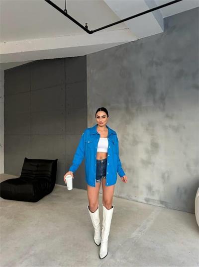 ARKASI NAKIŞLI GÖMLEK - Mavi