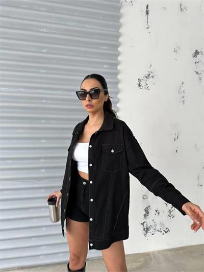 ARKASI NAKIŞLI GÖMLEK - Siyah