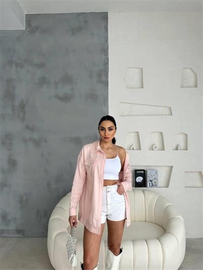 ARKASI NAKIŞLI GÖMLEK - Somon