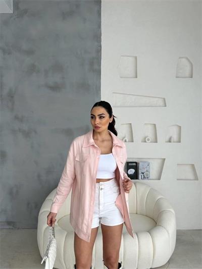 ARKASI NAKIŞLI GÖMLEK - Somon