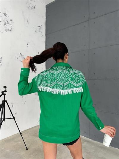 ARKASI NAKIŞLI GÖMLEK - Yeşil