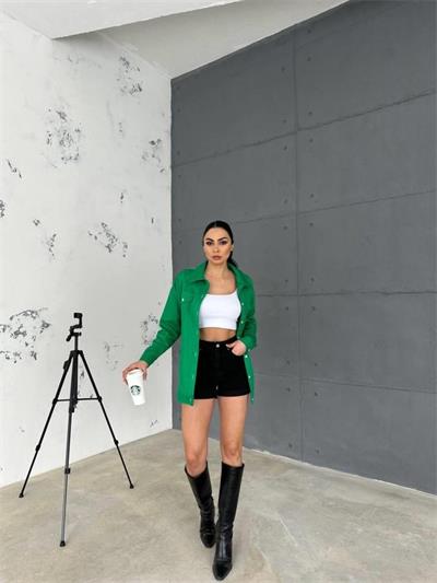 ARKASI NAKIŞLI GÖMLEK - Yeşil