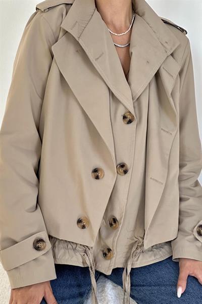 Açık Haki Çift Katlı Kısa Ceket