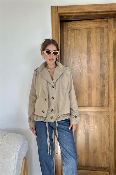 Açık Haki Çift Katlı Kısa Ceket