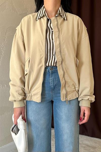 Açık Haki Parçalı Bomber Ceket