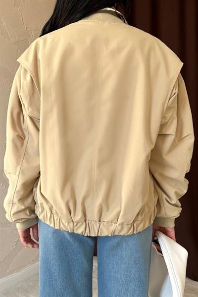 Açık Haki Parçalı Bomber Ceket