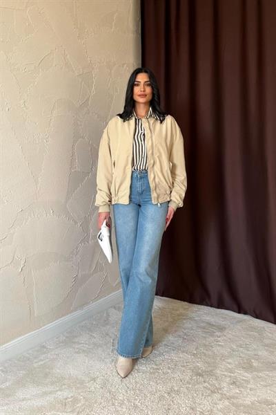 Açık Haki Parçalı Bomber Ceket