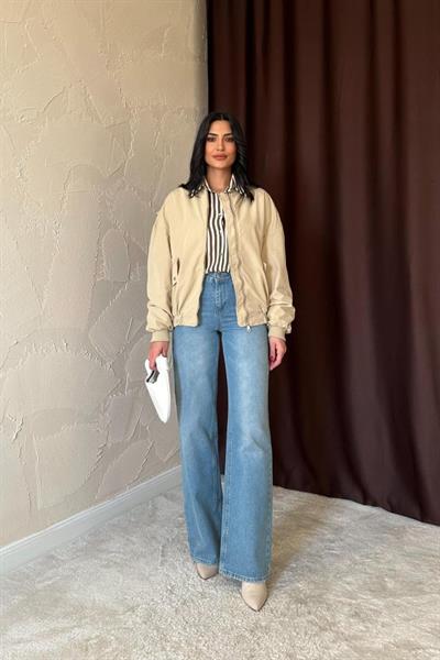 Açık Haki Parçalı Bomber Ceket