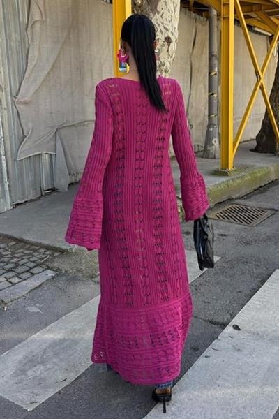 Ajur Uzun Düğmeli Triko Hırka 5181