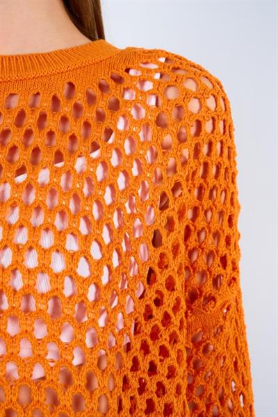 Ajurlu Bisiklet Yaka Kazak - Oranj