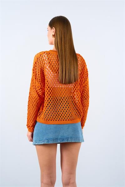 Ajurlu Bisiklet Yaka Kazak - Oranj