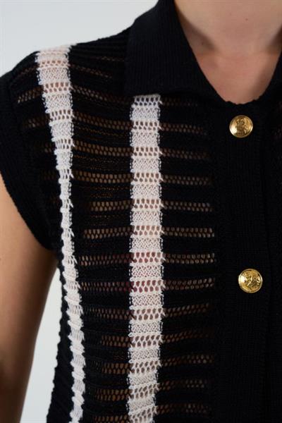 Ajurlu Çizgili Etek Takım - Siyah-Krem