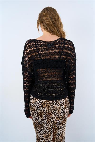 Ajurlu Kendinden Desen Kazak - Siyah