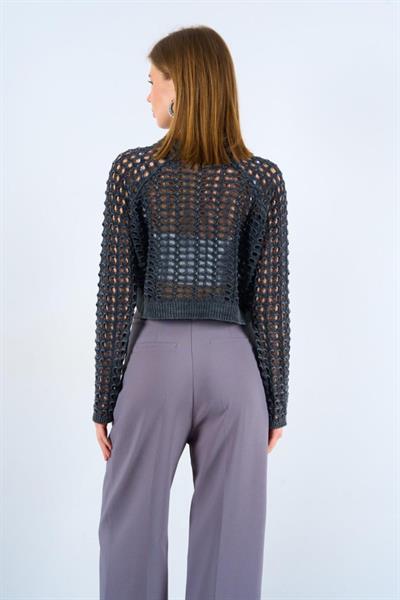 Ajurlu Taş Yıkamalı Kazak - Füme