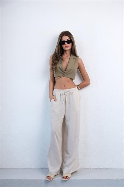 Aksesuar Detay Keten Pantolon