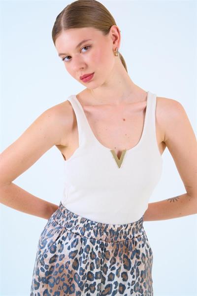 Aksesuarlı Atlet - Ekru