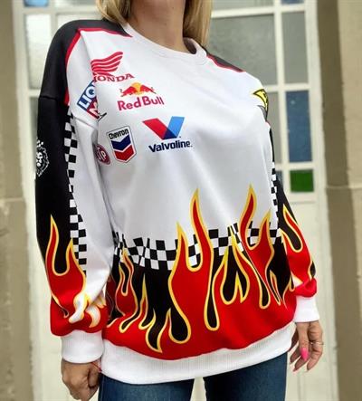 Alev Baskılı Sweat - Beyaz