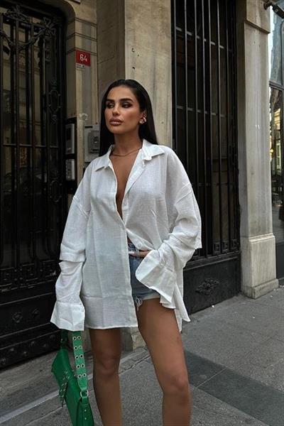 Alina Kol Cut Out Keten Gömlek 3252-08