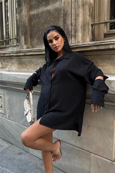 Alina Kol Cut Out Keten Gömlek 3252-08