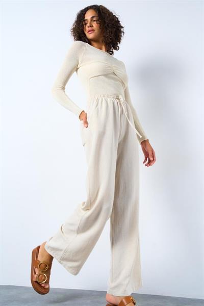 Arka Çift Cepli Pantolon - Naturel