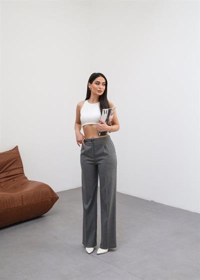Arkasi Lasti̇kli̇ Pi̇leli̇ Dökümlü Wide Leg Pantolon