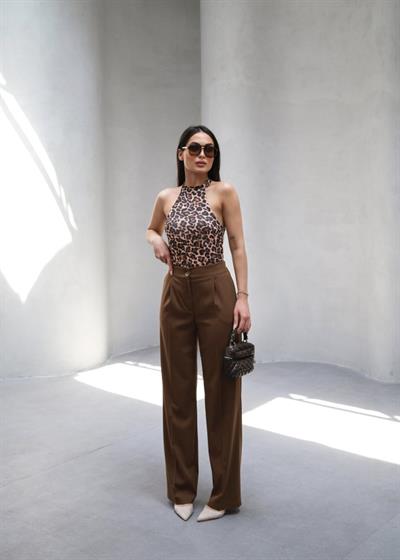 Arkasi Lasti̇kli̇ Pi̇leli̇ Dökümlü Wide Leg Pantolon