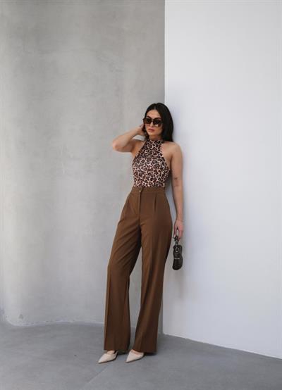 Arkasi Lasti̇kli̇ Pi̇leli̇ Dökümlü Wide Leg Pantolon