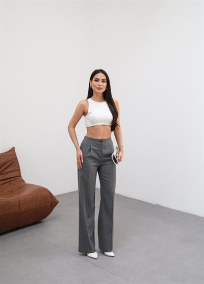 Arkasi Lasti̇kli̇ Pi̇leli̇ Dökümlü Wide Leg Pantolon