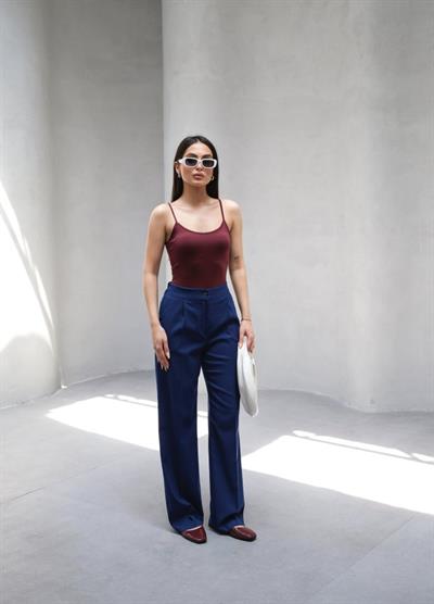 Arkasi Lasti̇kli̇ Pi̇leli̇ Dökümlü Wide Leg Pantolon