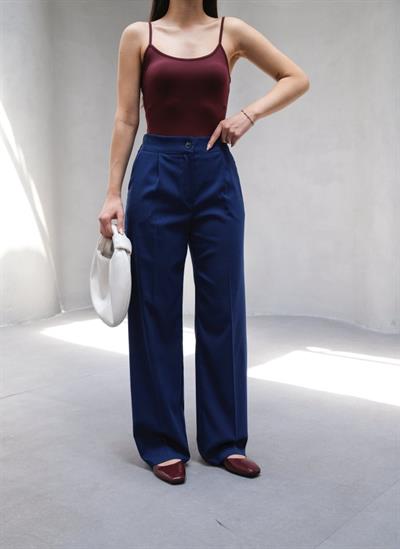 Arkasi Lasti̇kli̇ Pi̇leli̇ Dökümlü Wide Leg Pantolon