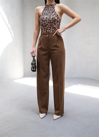 Arkasi Lasti̇kli̇ Pi̇leli̇ Dökümlü Wide Leg Pantolon