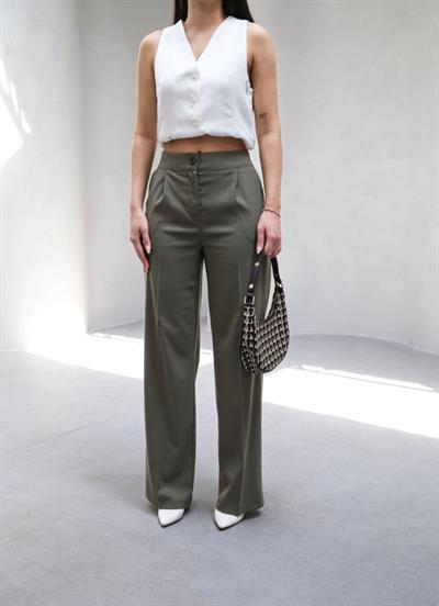 Arkasi Lasti̇kli̇ Pi̇leli̇ Dökümlü Wide Leg Pantolon