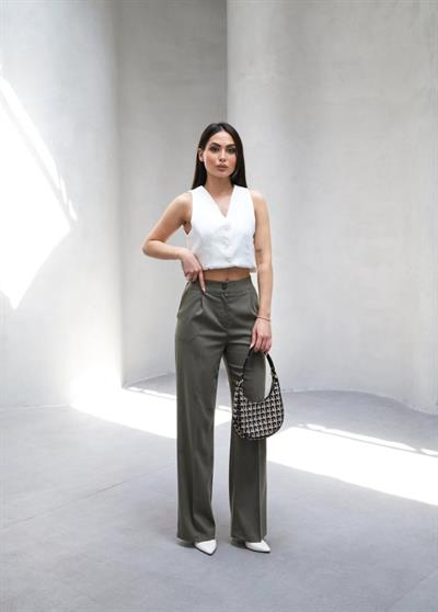 Arkasi Lasti̇kli̇ Pi̇leli̇ Dökümlü Wide Leg Pantolon