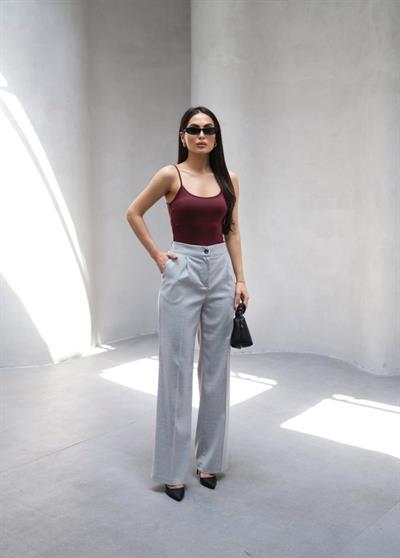 Arkasi Lasti̇kli̇ Pi̇leli̇ Dökümlü Wide Leg Pantolon