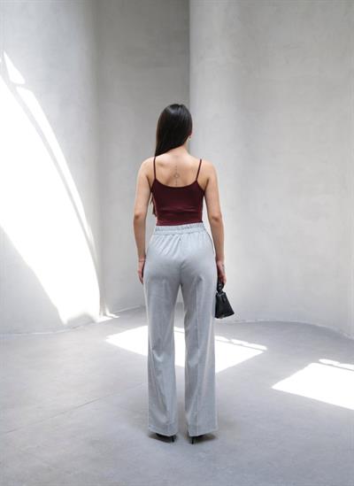 Arkasi Lasti̇kli̇ Pi̇leli̇ Dökümlü Wide Leg Pantolon