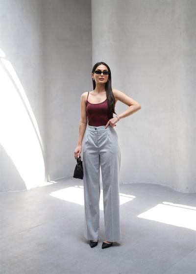 Arkasi Lasti̇kli̇ Pi̇leli̇ Dökümlü Wide Leg Pantolon