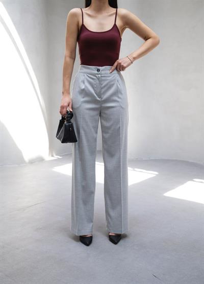 Arkasi Lasti̇kli̇ Pi̇leli̇ Dökümlü Wide Leg Pantolon