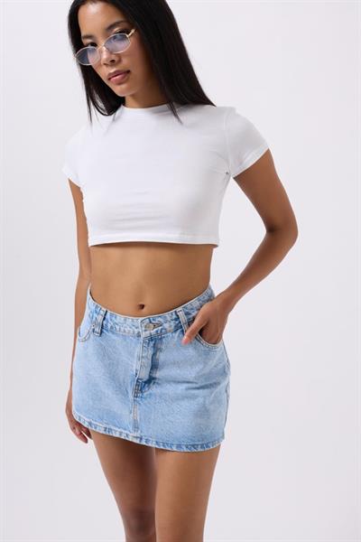 Asimetrik Bel Denim Mini Etek