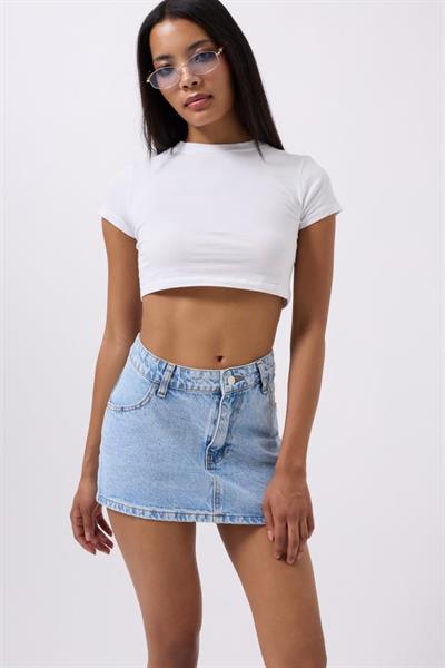 Asimetrik Bel Denim Mini Etek