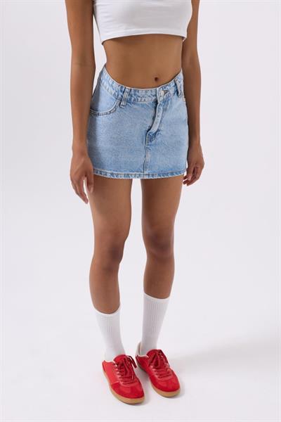 Asimetrik Bel Denim Mini Etek