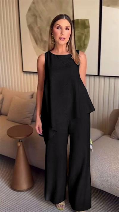 Asimetrik Bluz - Pantolon İkili Takım