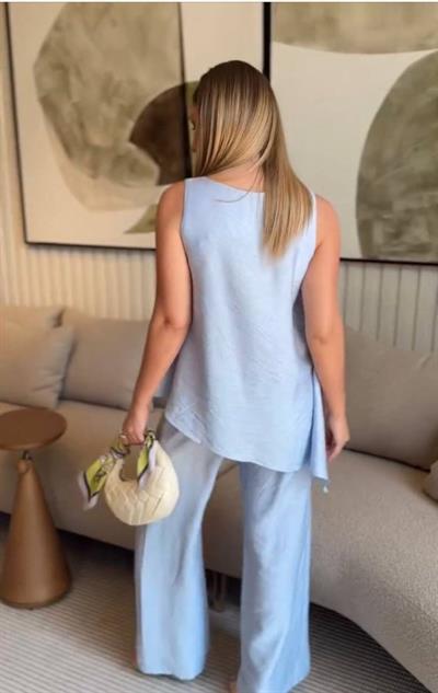 Asimetrik Bluz - Pantolon İkili Takım