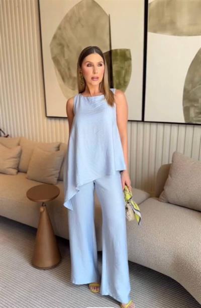 Asimetrik Bluz - Pantolon İkili Takım