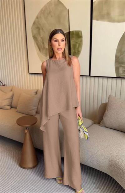 Asimetrik Bluz - Pantolon İkili Takım